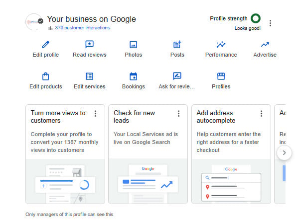 Google Business Profile dashboard for an HVAC company