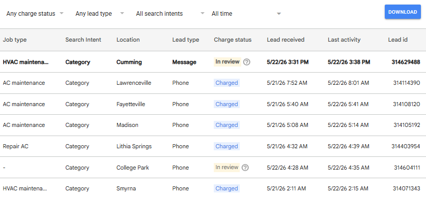 Real Google LSA panel from a Mentor OH air-conditioner-repair search showing three sponsored providers