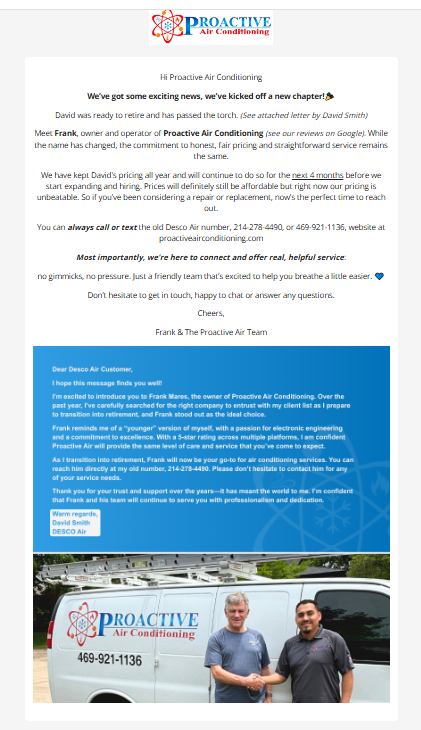 Proactive Air Conditioning relationship and win-back email