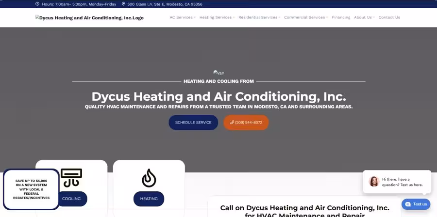 An HVAC company website before the redesign — generic, template-like, with a placeholder logo
