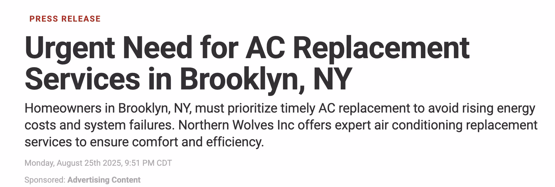 Sponsored press release about AC replacement services in Brooklyn, NY