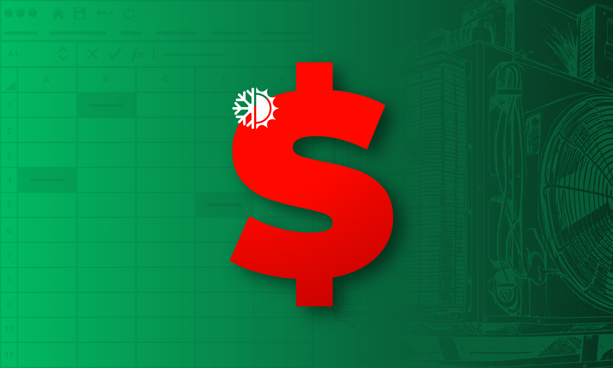 Red dollar sign symbol with HVAC icon, representing financial aspects of starting an HVAC business.