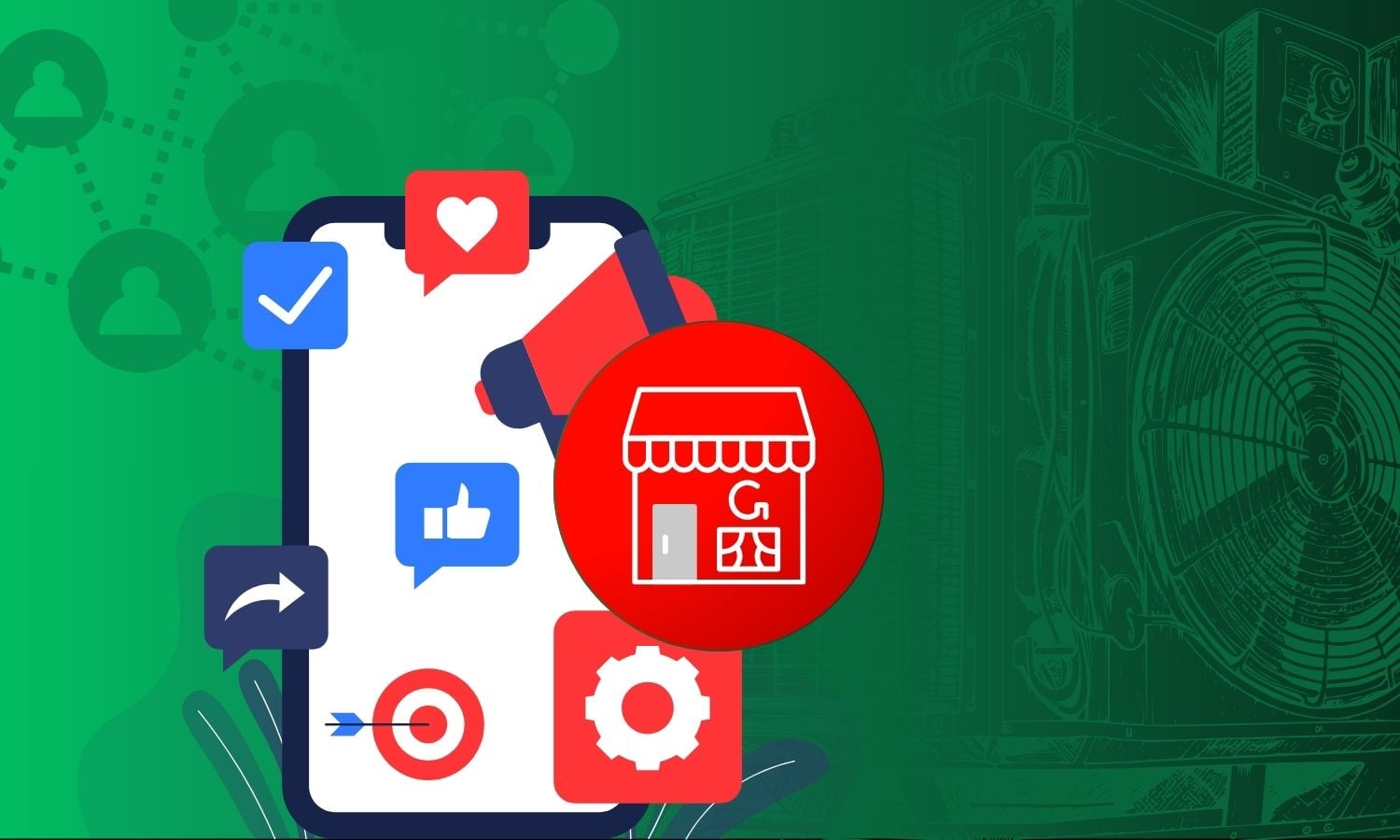 Smartphone displaying social media icons and Google Business Profile logo, symbolizing marketing strategies for HVAC contractors.