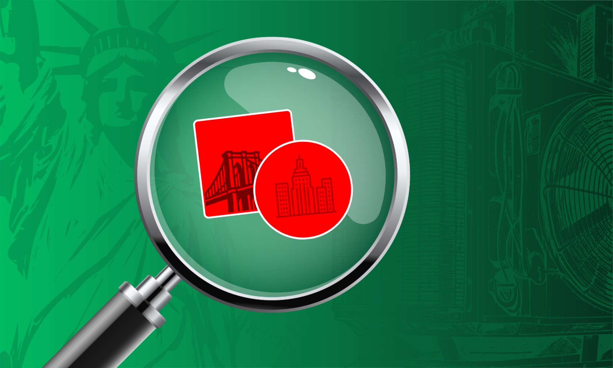 NYC borough SEO strategies: Manhattan and Brooklyn under magnifying glass.