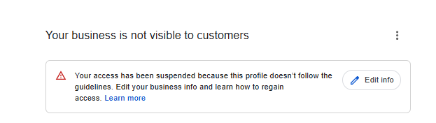 Google Business Profile suspended notice