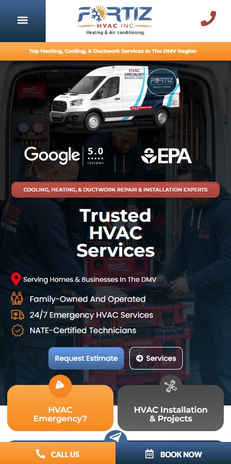 Fortiz HVAC mobile website — real HVAC site copy in the client's voice