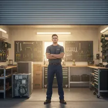 A new HVAC business owner in his workshop bay