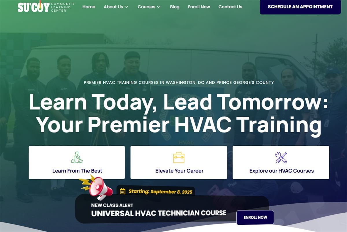 The rebuilt Su’Coy CLC homepage with a new logo, colour scheme and enrollment call to action