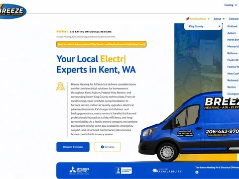 The Breeze Heating, Air and Electrical website home page