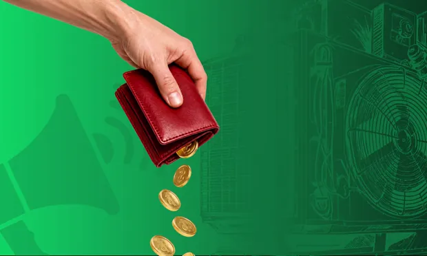 Published feature banner: a hand tipping a red leather wallet as gold coins fall out of it