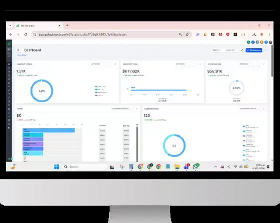 The HVAC CRM dashboard open on a desktop monitor