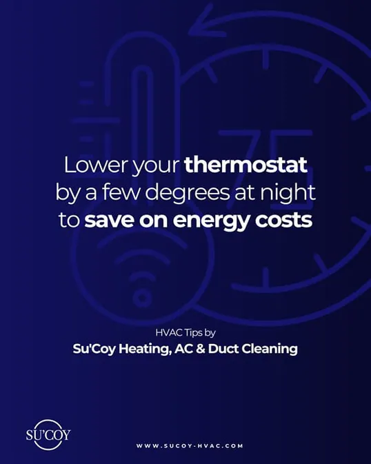 An HVAC tip post about lowering the thermostat at night to save on energy costs, built without photos