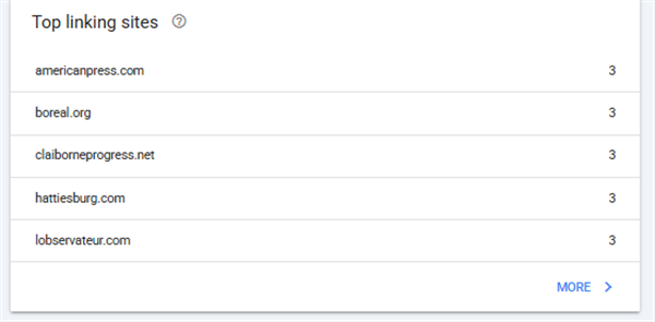 Search Console linking-sites report listing independent sources that cite the business