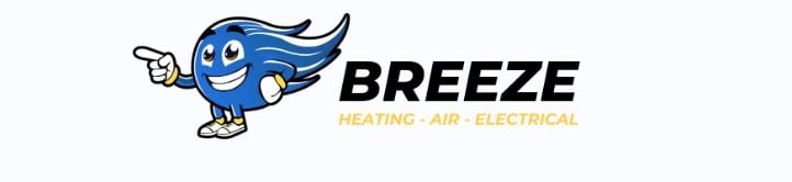 The new Breeze Heating, Air and Electrical logo, with its blue breeze mascot