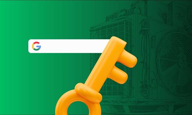 Blog banner: a Google search bar beside an oversized key.