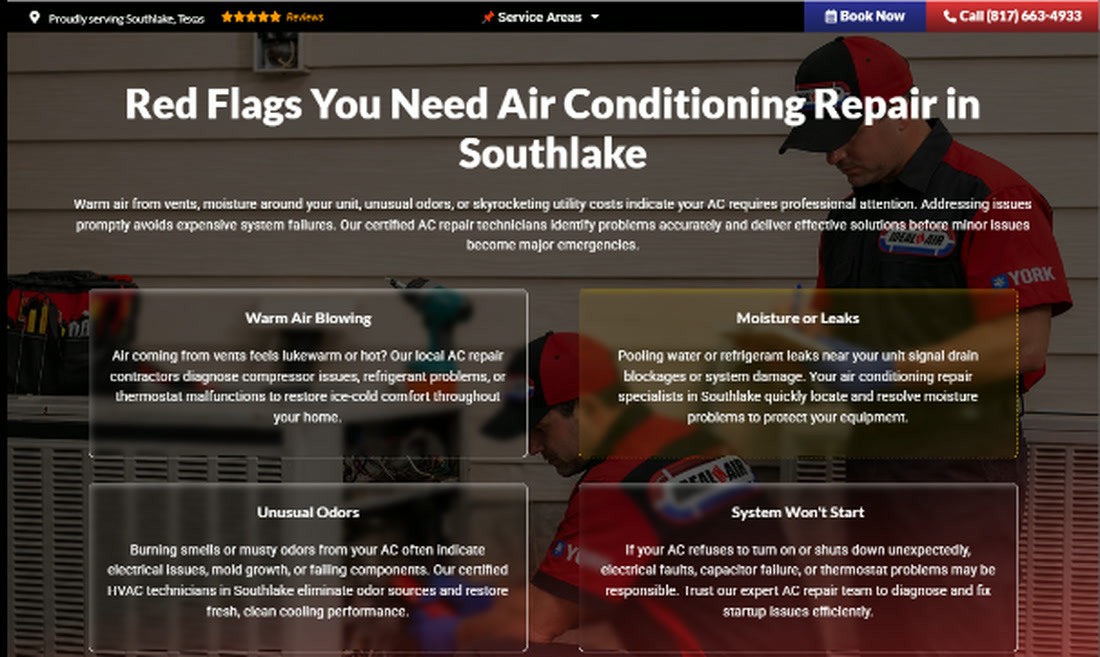 In-depth HVAC service page answering homeowner questions about AC repair warning signs