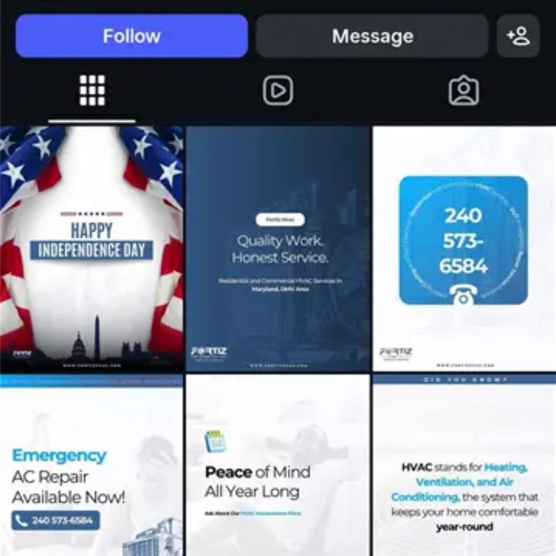A Fortiz HVAC Instagram profile grid