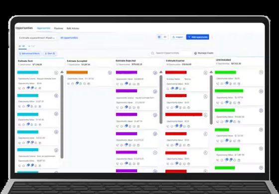 The HVAC CRM opportunities pipeline open on a laptop