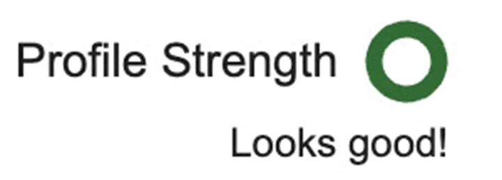 A Google Business Profile strength indicator showing a complete green ring and the words Looks good