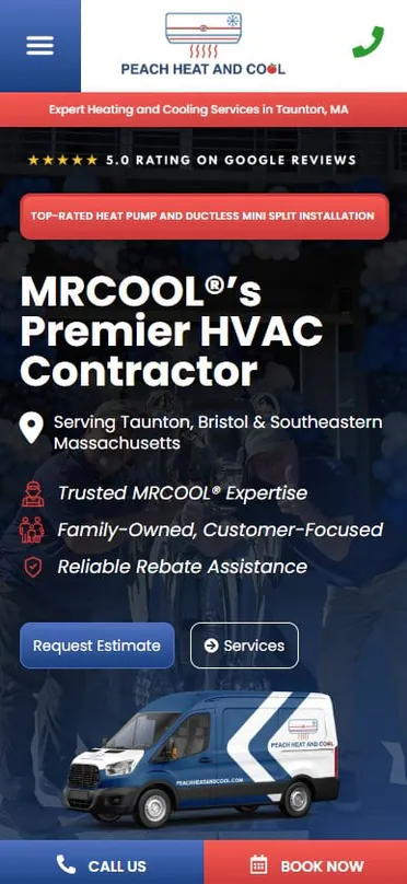 Peach Heat and Cool — HVAC contractor mobile website, Taunton MA