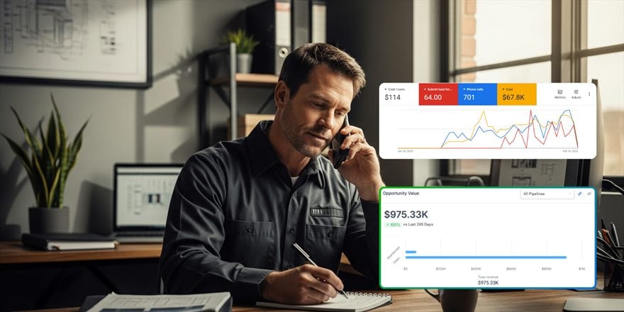 A real HVAC client&rsquo;s Google Ads account showing cost, phone calls and pipeline value