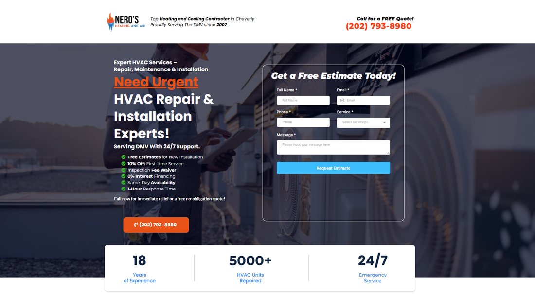 Focused HVAC landing page built for a single ad campaign