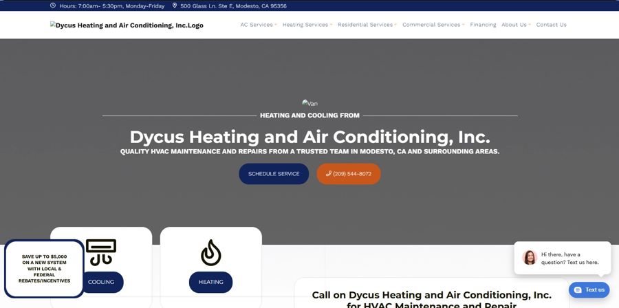 An HVAC company website before the redesign &mdash; generic, template-like, with a placeholder logo