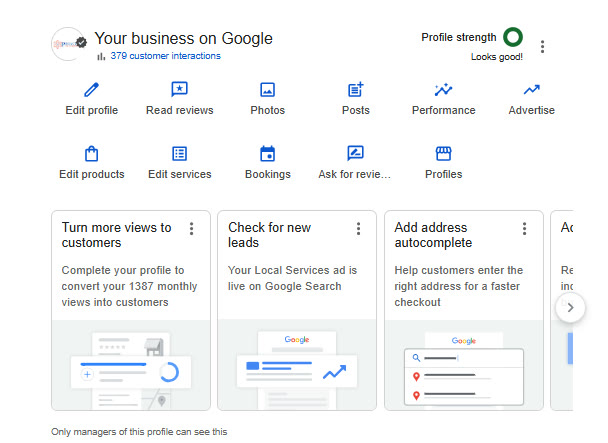 Google Business Profile dashboard for an HVAC company