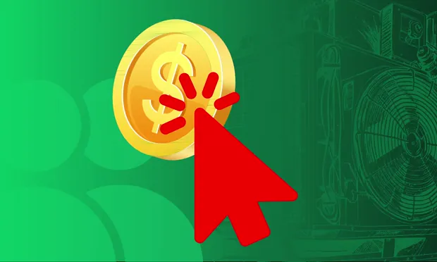Published feature banner: a gold coin being clicked by a large red cursor arrow
