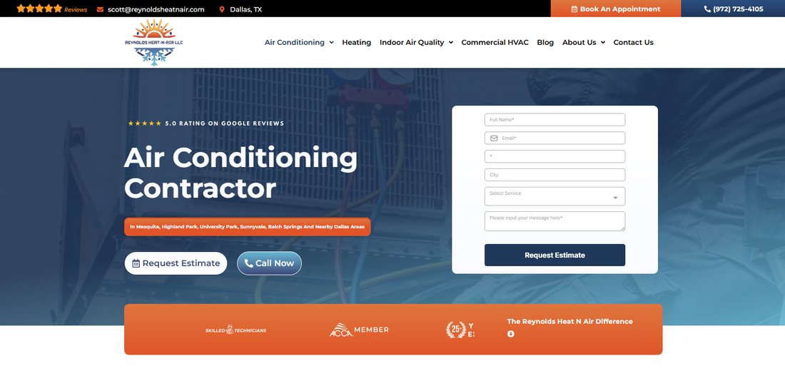 HVAC ad landing page with reviews and a clear request-a-quote form