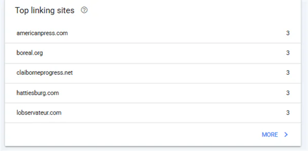 Search Console linking-sites report listing independent sources that cite the business