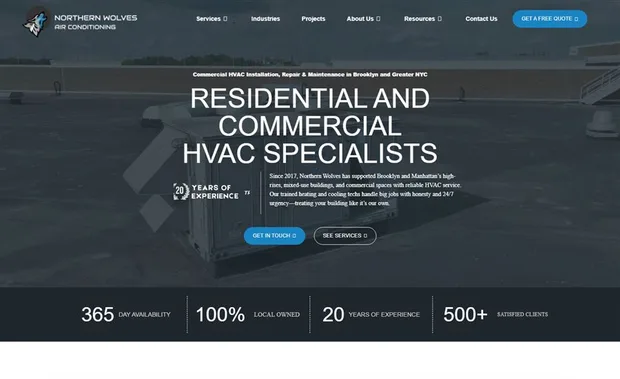 The Northern Wolves Air Conditioning home page, Brooklyn, New York, headlined for residential and commercial HVAC specialists