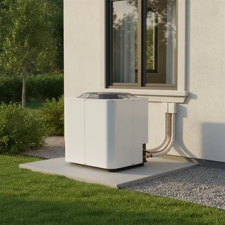 A clean, new HVAC condenser after a professional install by the crew